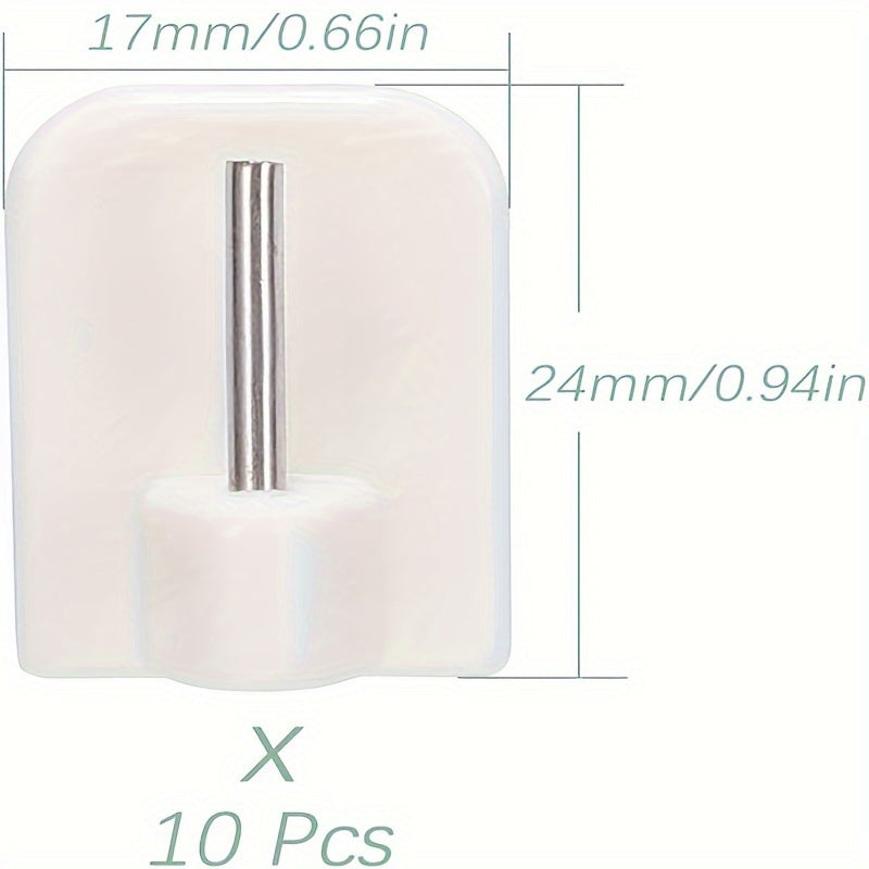 Set of 10 White Seamless Wall Hangers Adhesive Hooks for Home and Office