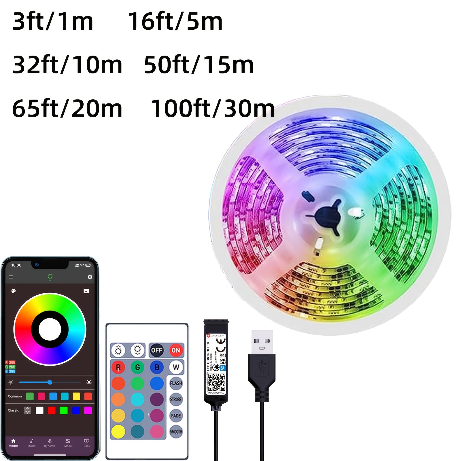 91.44cm RGB LED Strip Lights with Remote App Control Adjustable Brightness for Bedroom Living Room