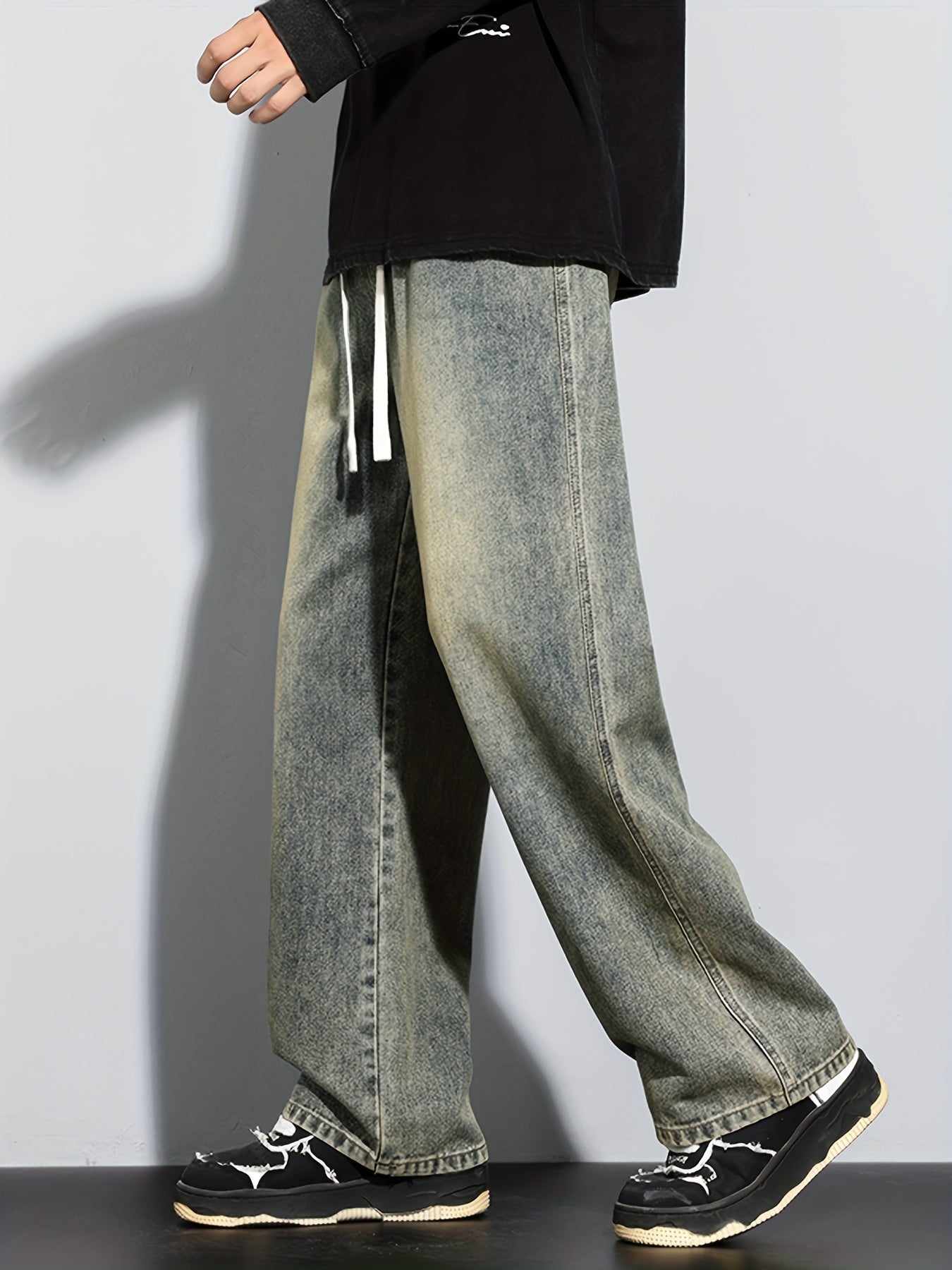 Мужские повседневные свободные джинсы с эластичным поясом из стёганого денима, без растяжения, доступны в 5 цветах