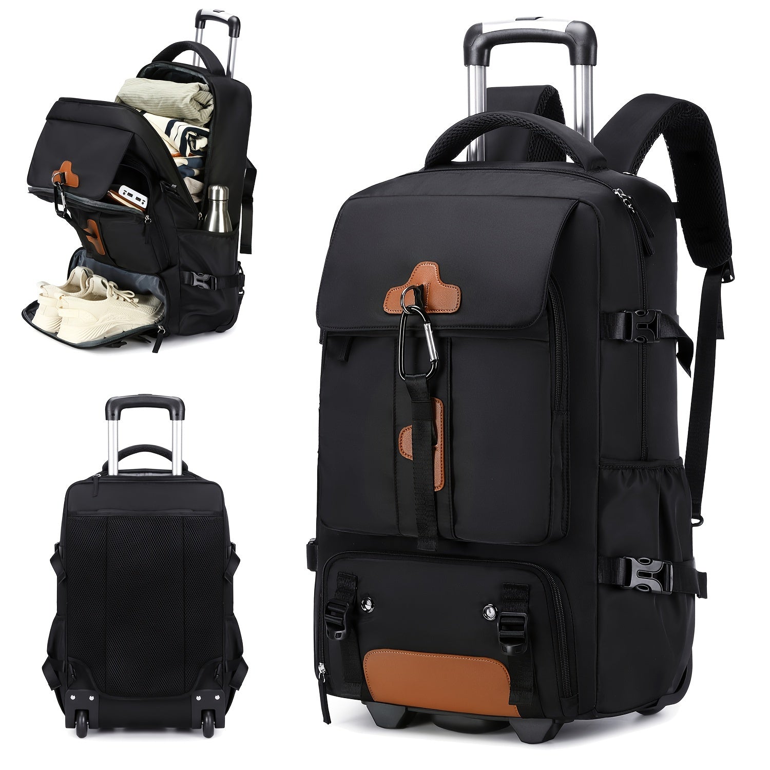 Rolling Backpack for 17-Inch Laptop with Shoe Compartment Men Women Business School