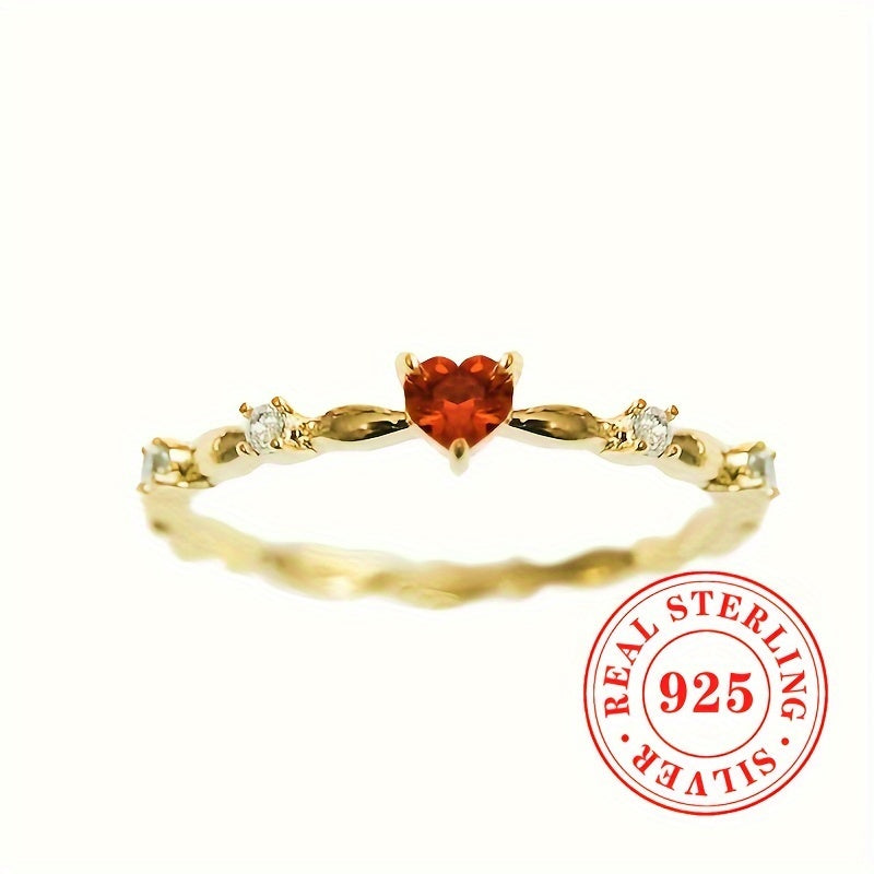 Sterling Silver Thin Ring with Synthetic Heart-Shaped Ruby for Ladies Engagement