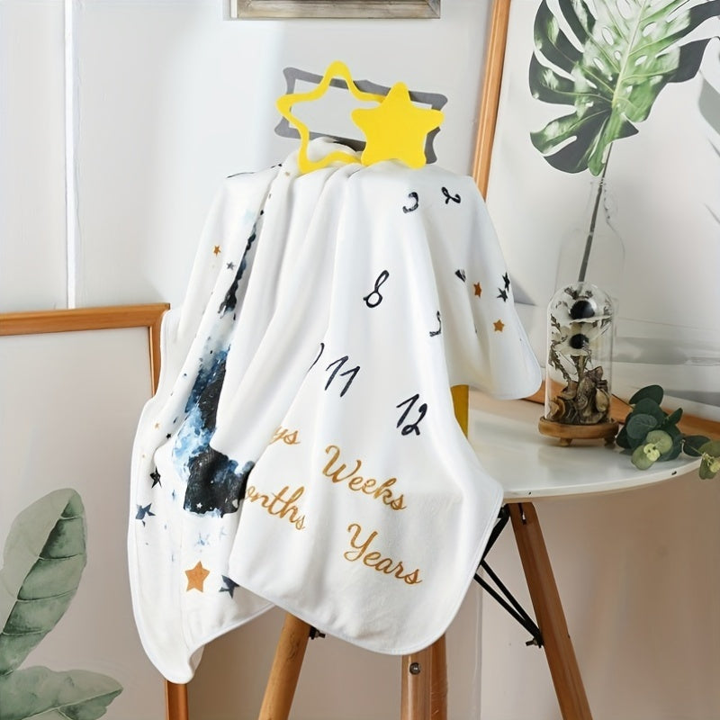 Baby Milestone Blanket Flannel Moon Print for Monthly Photography Growth