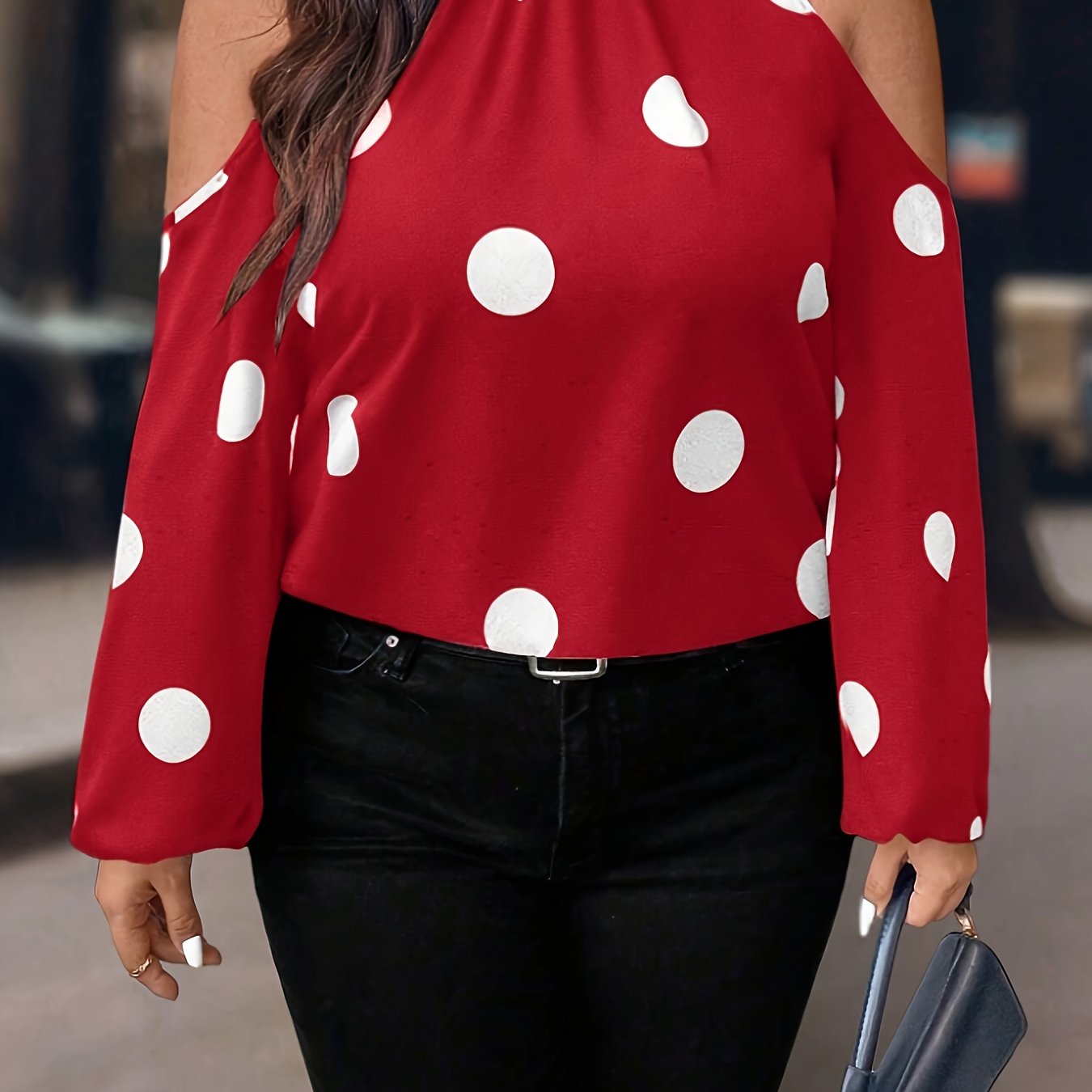 Женская блузка больших размеров с розовым горошком и открытыми плечами, универсальный повседневный топ