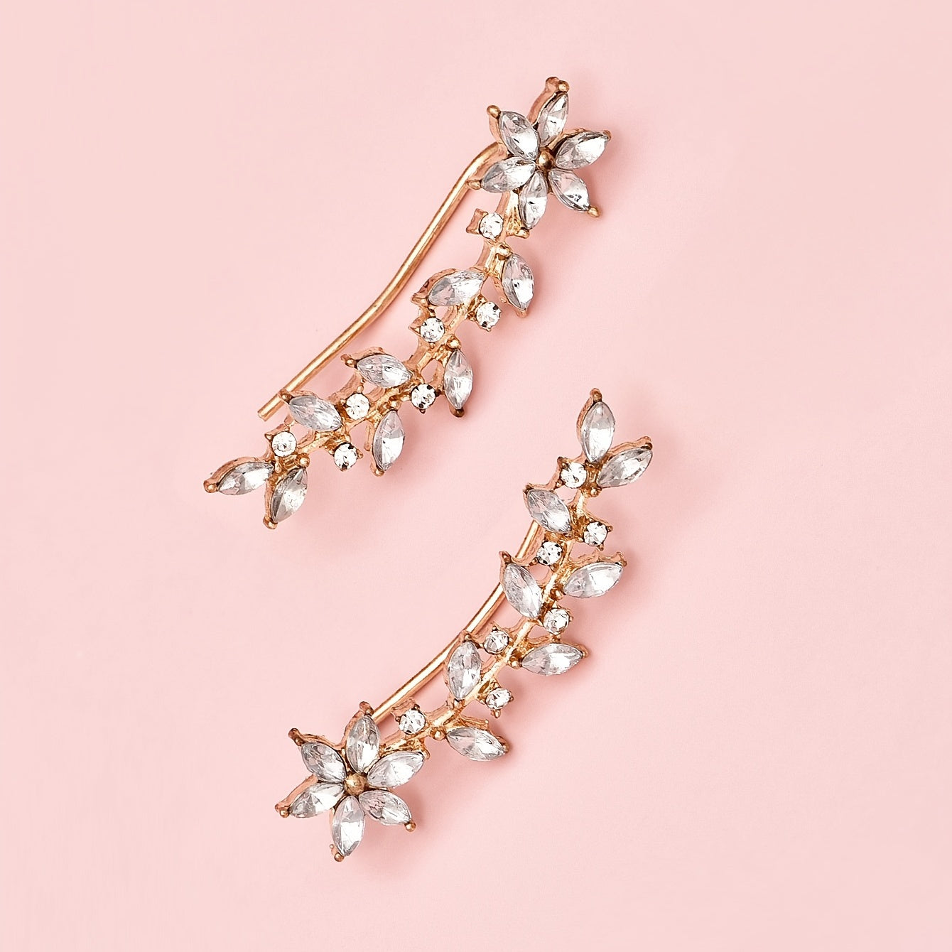 Women Crystal Leaf Earrings Rose Flower Dangle Stud Jewelry Gift