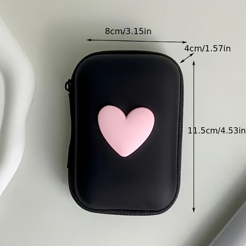 Estuche para auriculares y cargador de cuero PU en forma de corazón con cremallera y organizador de cables