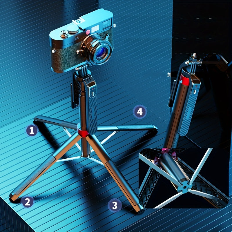 HKXYK 1 dona Selfie tayoqchasi tripod, simsiz masofadan boshqarish pultiga ega va 360° aylanuvchi telefon ushlagichi, universal ulanish, video yozish va jonli efir uchun portativ alyuminiy tripod, zaryadlanadigan batareya