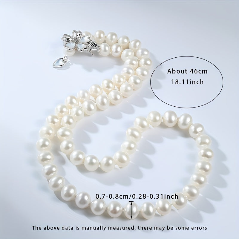 MUFAN Elegant Freshwater Pearl Necklace - 7-8mm tabiiy marvaridlar, S925 kumush, sovg'a qutisi bilan, har kuni kiyish va maxsus tadbirlar uchun ideal, yuqori sifatli brend, tabiiy nuqsonlar va rang farqlari.