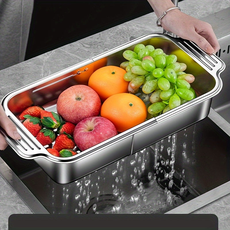 Kitchen Sink Drain Basket with Stainless Steel Colander for Draining Dishes Fruits Veggies