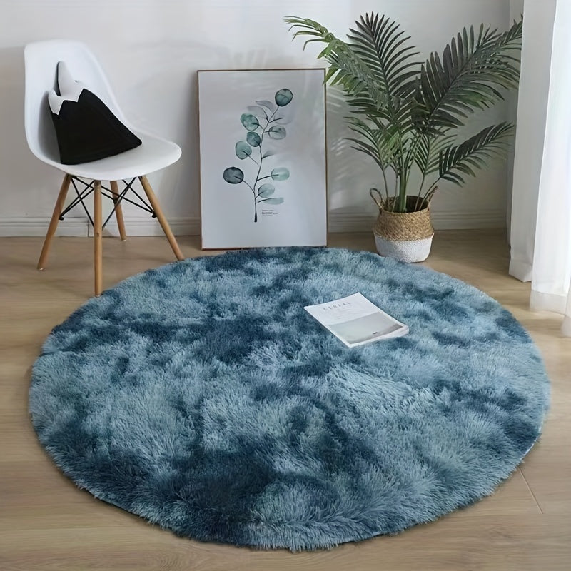 Soft Fluffy Tie-Dye Round Mat 3cm Thick Velvet for Living Room and Bedroom