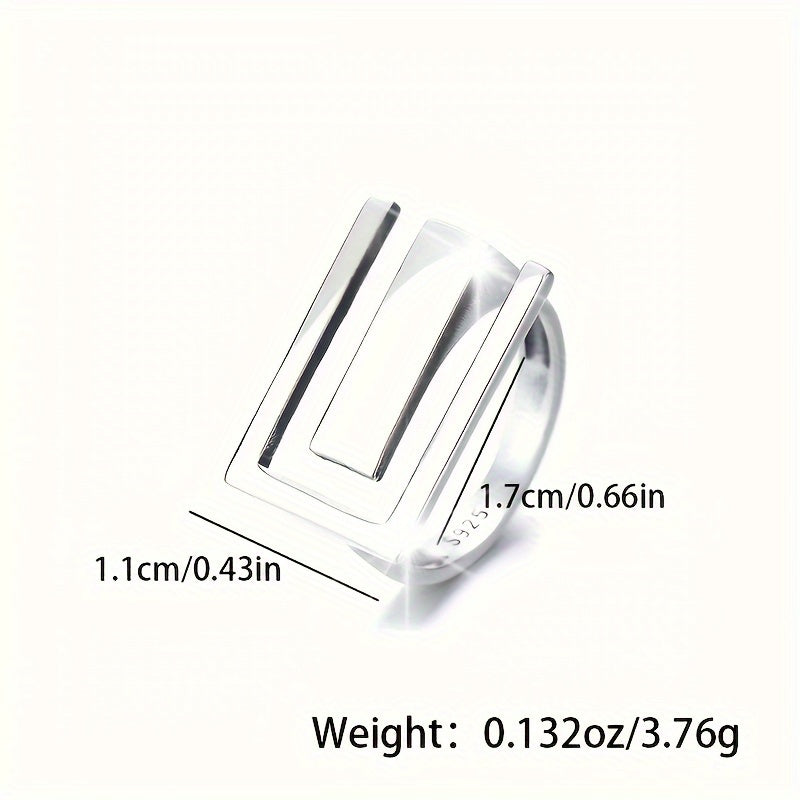 Sterling Silver Adjustable Geometric Open Ring for Daily Wear
