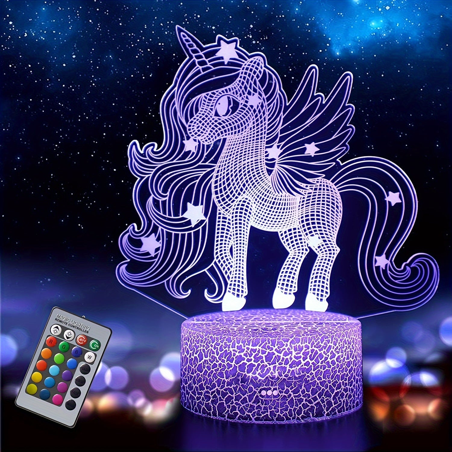 3D Unicorn Night Light Dimmable LED with Remote Control and Color Changing