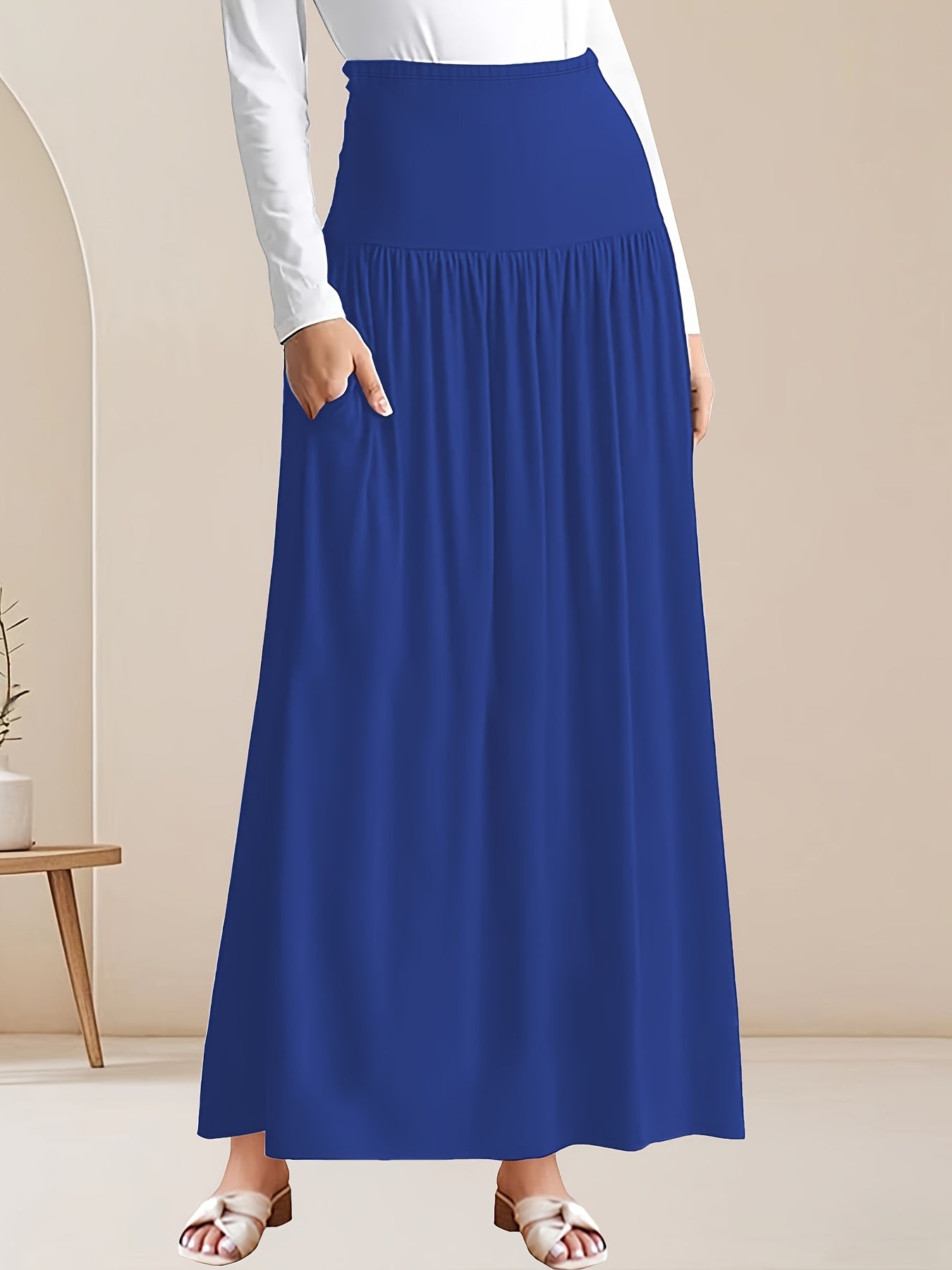 Plus Size Women's Maxi Skirt High-Waisted Long Flowy Red Casual Office Dress