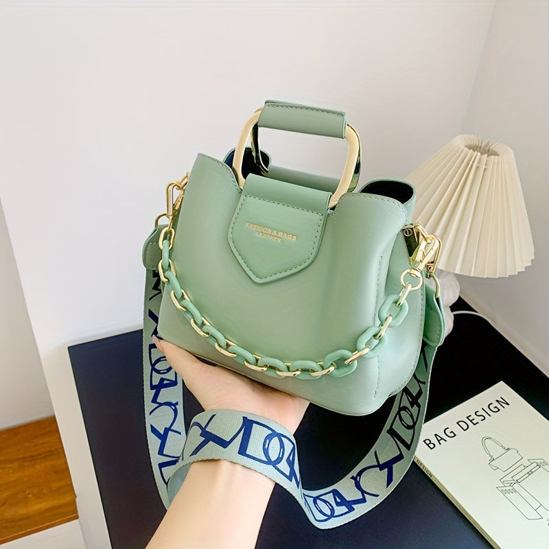 Women's Casual Bucket Bag with Removable Strap and Magnetic Closure in Mixed Color
