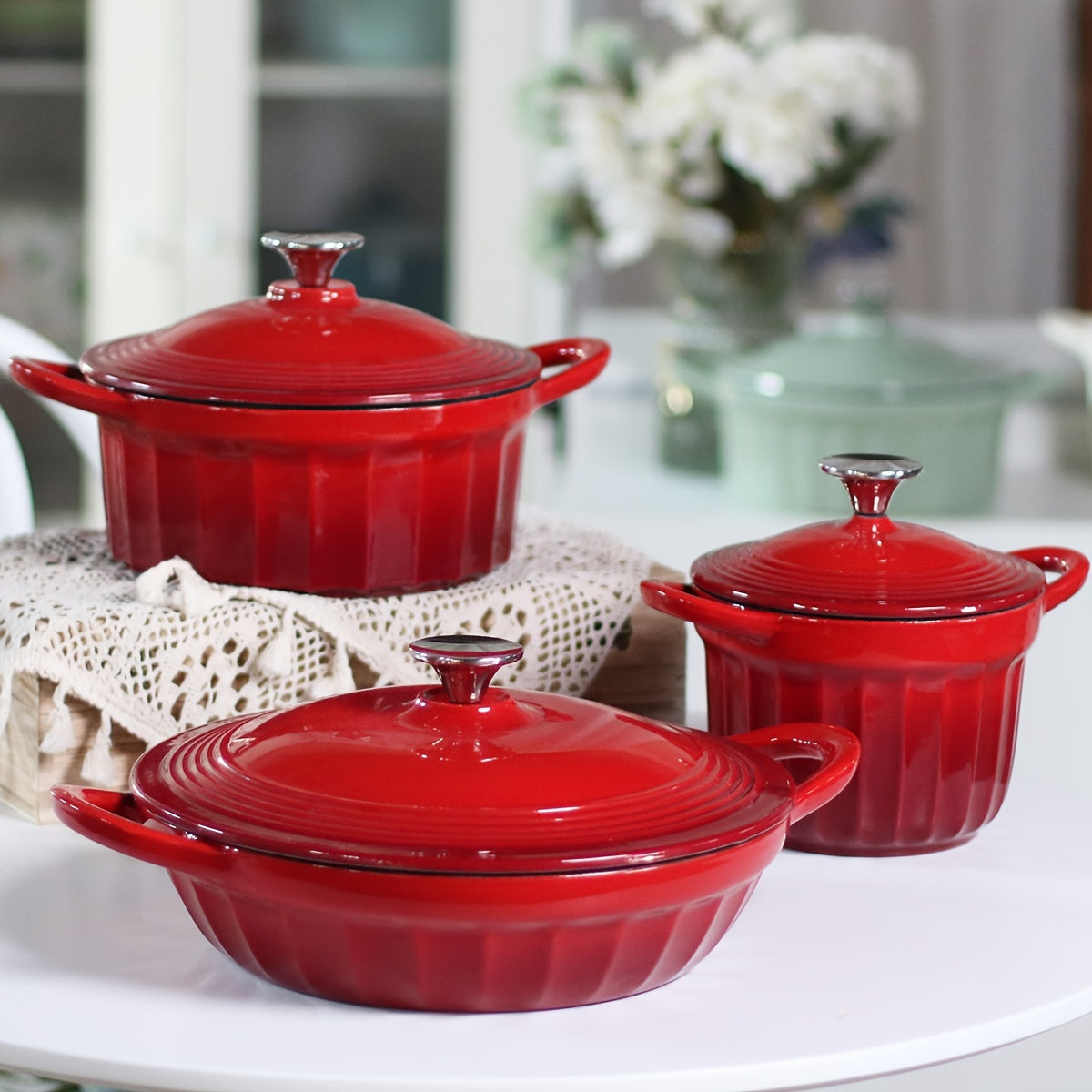 Enamel Rice Pot with Lid Cast Iron Stew Pot Oven Kitchenware Set 61oz 98oz 105oz