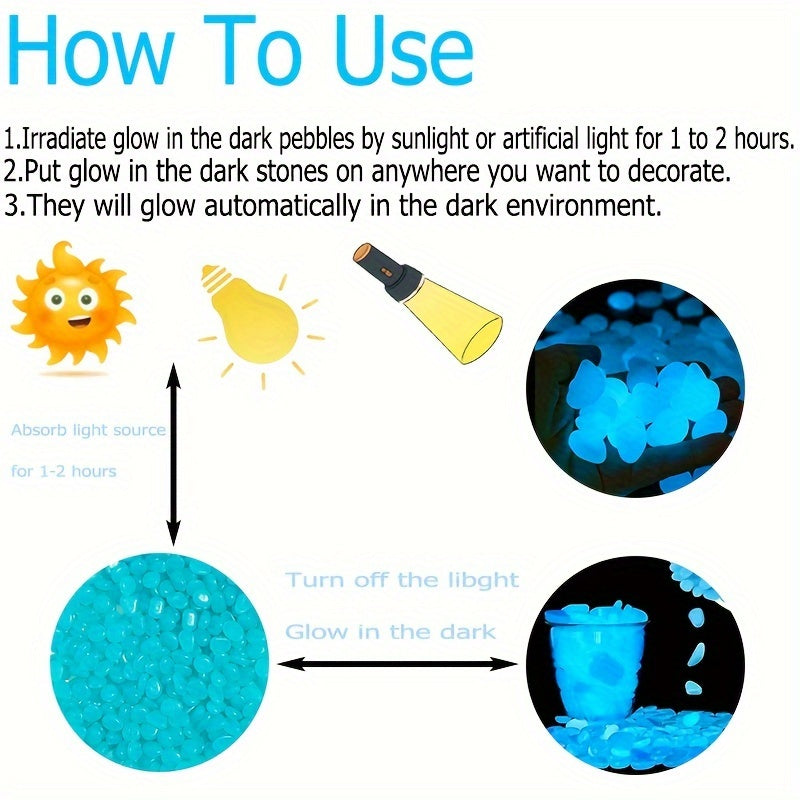 Blue Glow-in-the-Dark Stone Gravel for Gardens Aquariums Walkways and Paths 200 Pieces