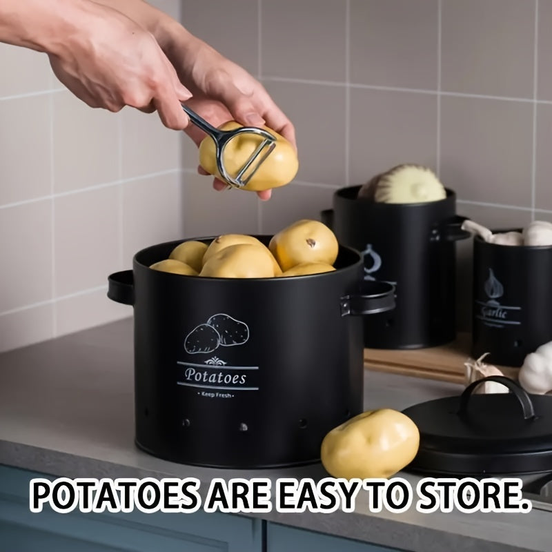 Metal Storage Canister Set 3 Pieces for Garlic Onions Potatoes Vent Holes