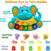 Elephant-Themed Kids Piano Toy Musical Keyboard for Children 18 Months Plus Blue Yellow