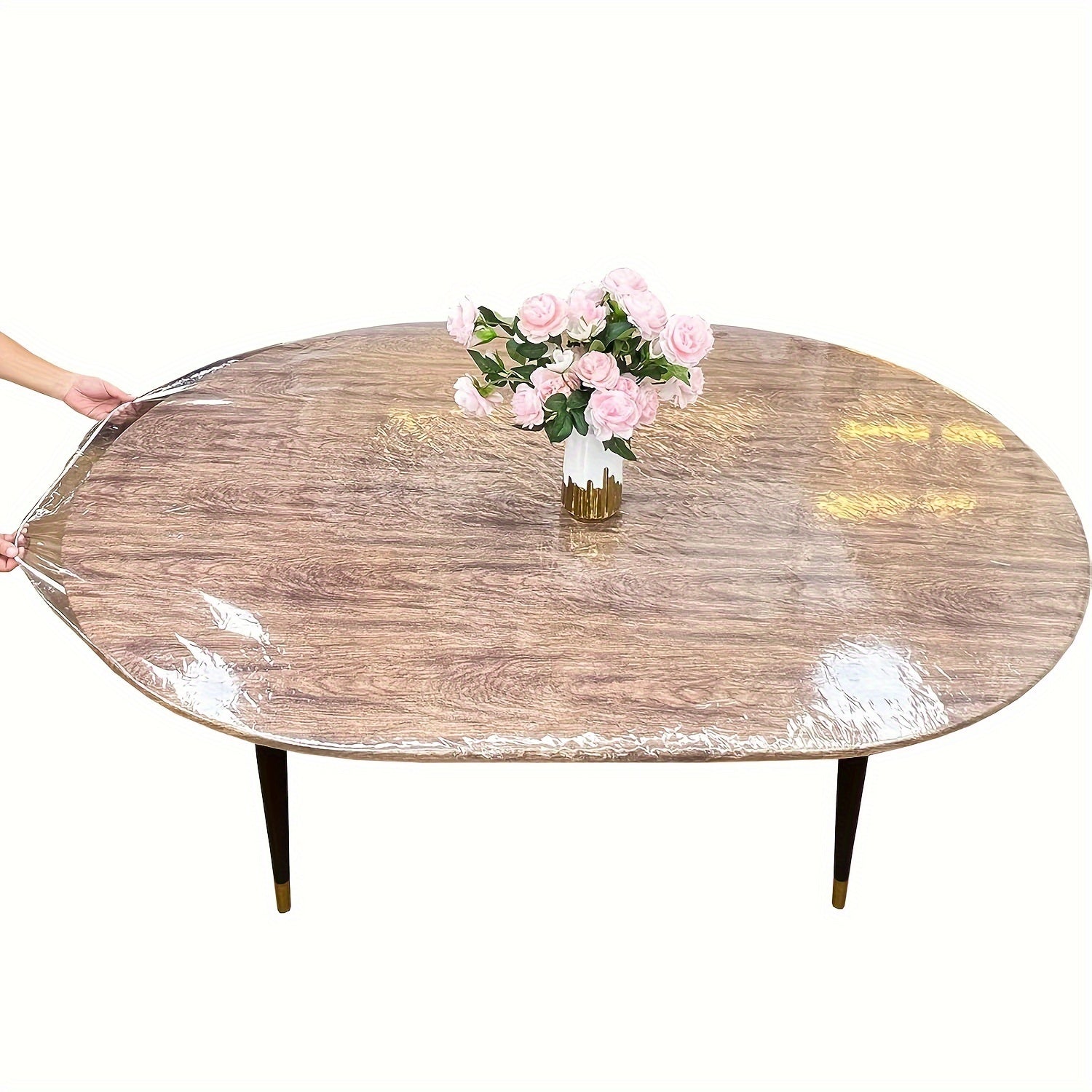 Toza oval vinil stol mato, suv o'tkazmaydigan, yog'ga chidamli, elastik chetli, ichki va tashqi hovli mebellari uchun