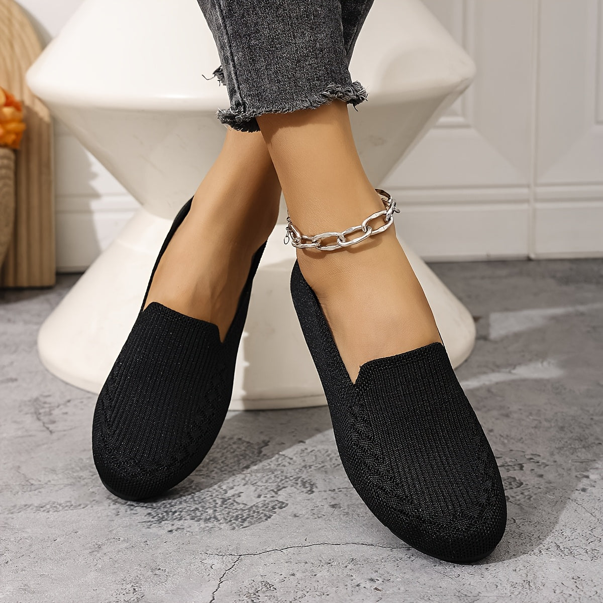 Women's Knit Slip-On Loafers Breathable Red All-Season Shoes