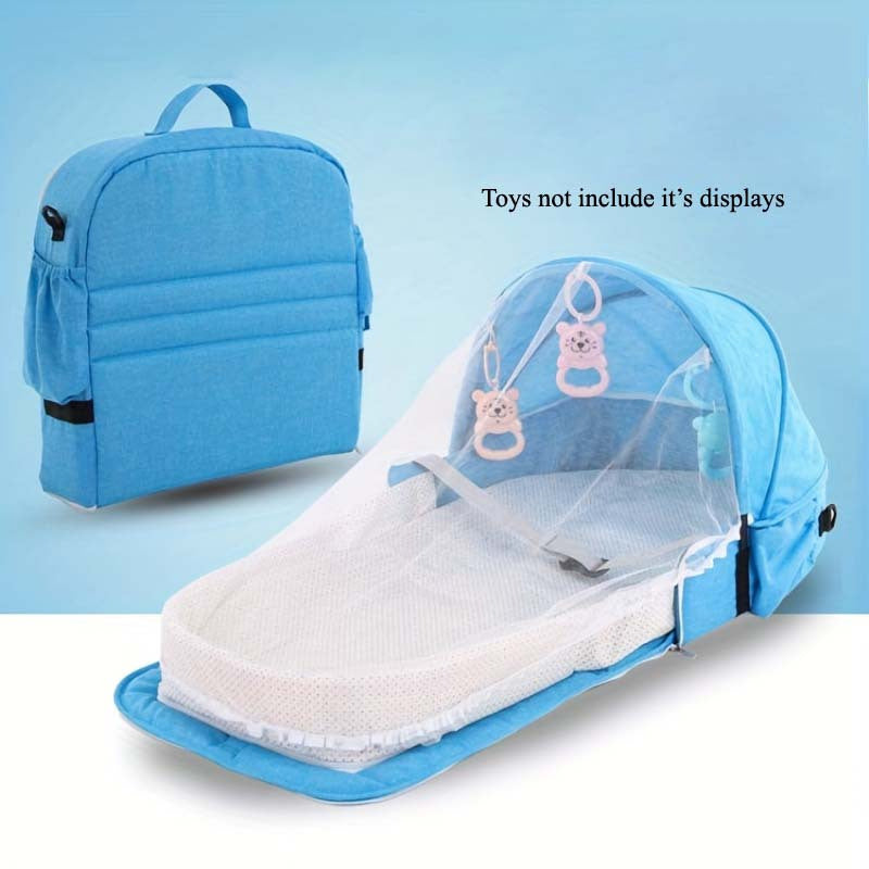 Cuna portátil para bebé con diseño plegable, mosquitera y juguetes para viajar