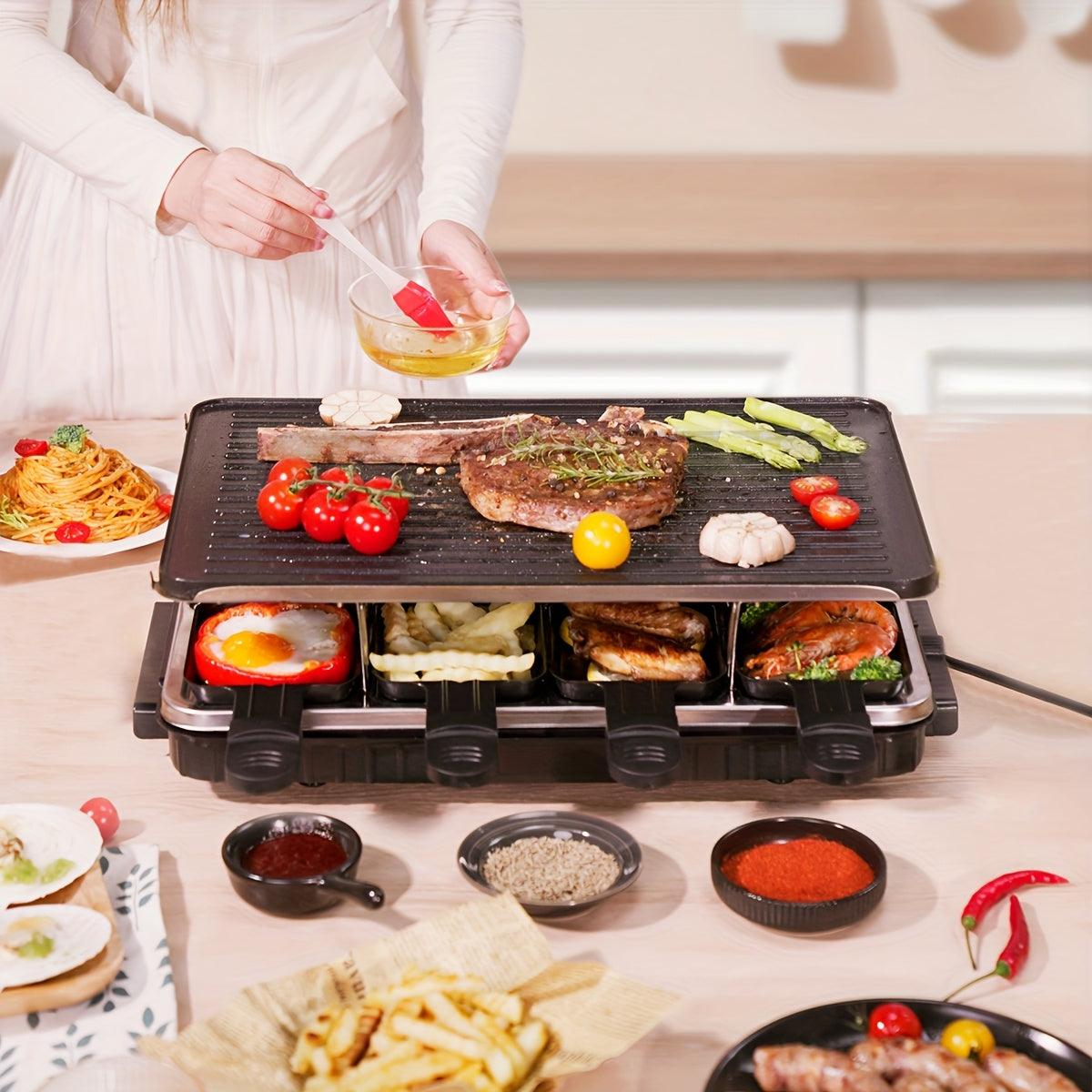 EU Plug Lacolette Grill pan va Slider bilan, 1300 W, mat stainless poʻlat, 4 kishilik uchun mos