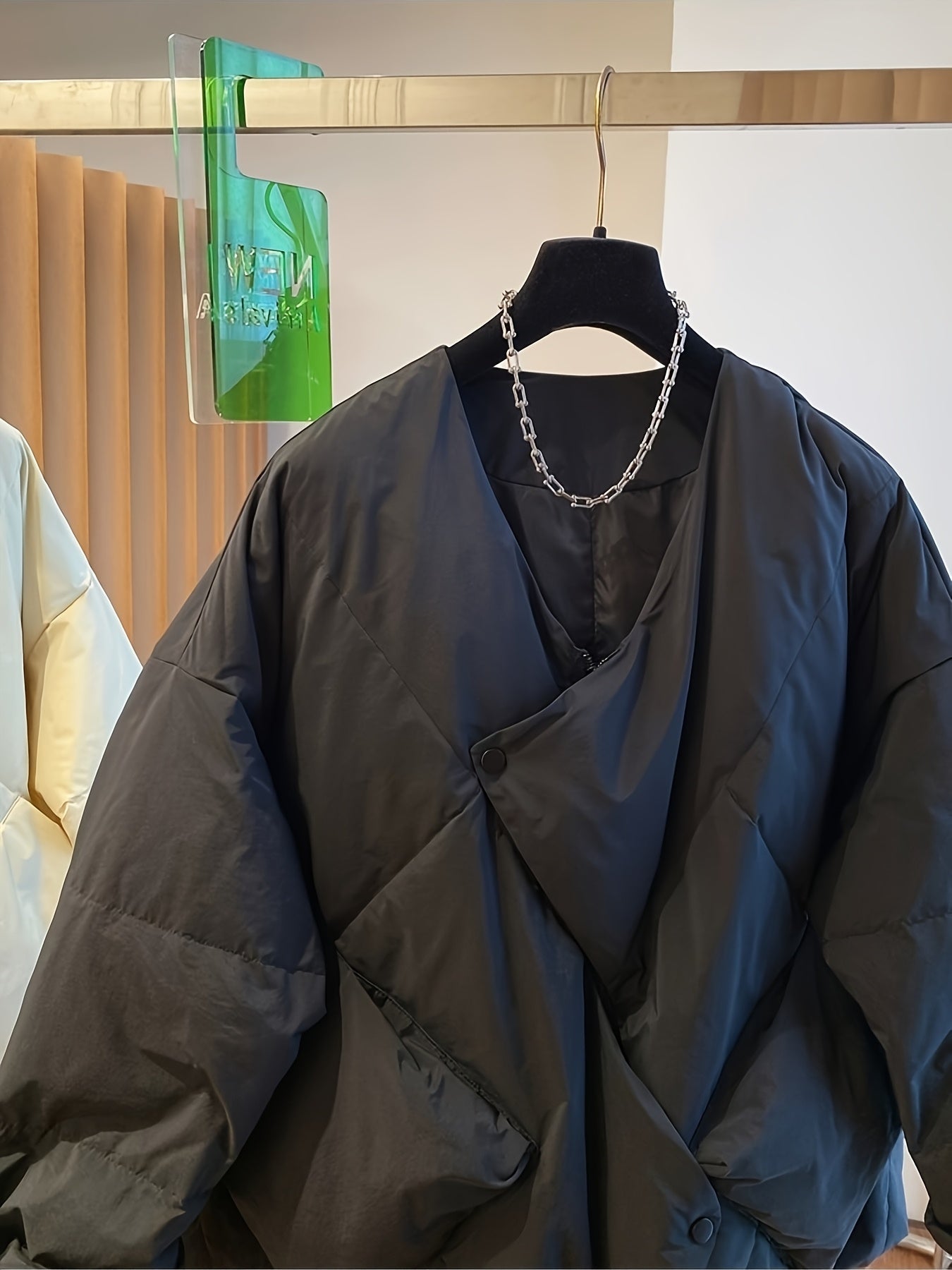 Women's Winter Coat V-Neck A-Line Nylon Thermal Insulated Long Sleeve Solid