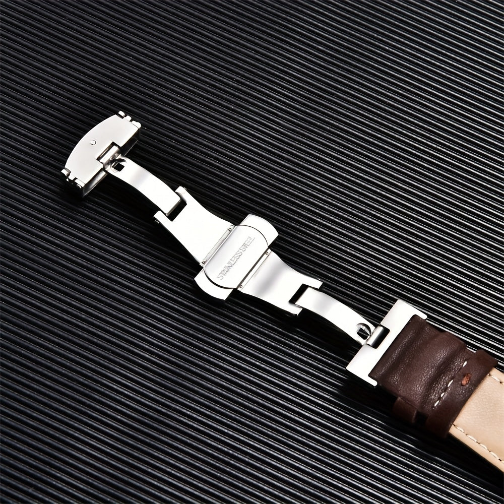 PU Leather Watch Band with Butterfly Clasp Compatible with All Apple Watch Models 38/40/41mm 42/44/45/49mm