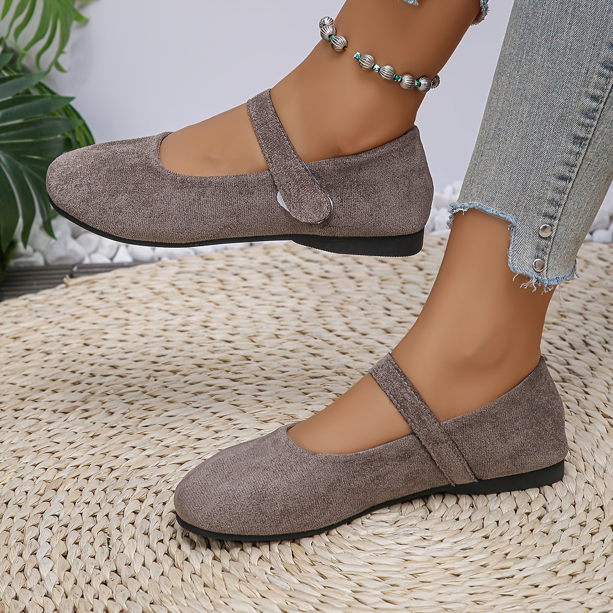 Zapatos planos retro con forro falso para mujer, con cierre de gancho y bucle