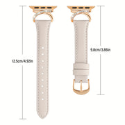 Delicate Leather Watch Strap with C-Shaped Golden Buckle for Apple Watch Series 1-10