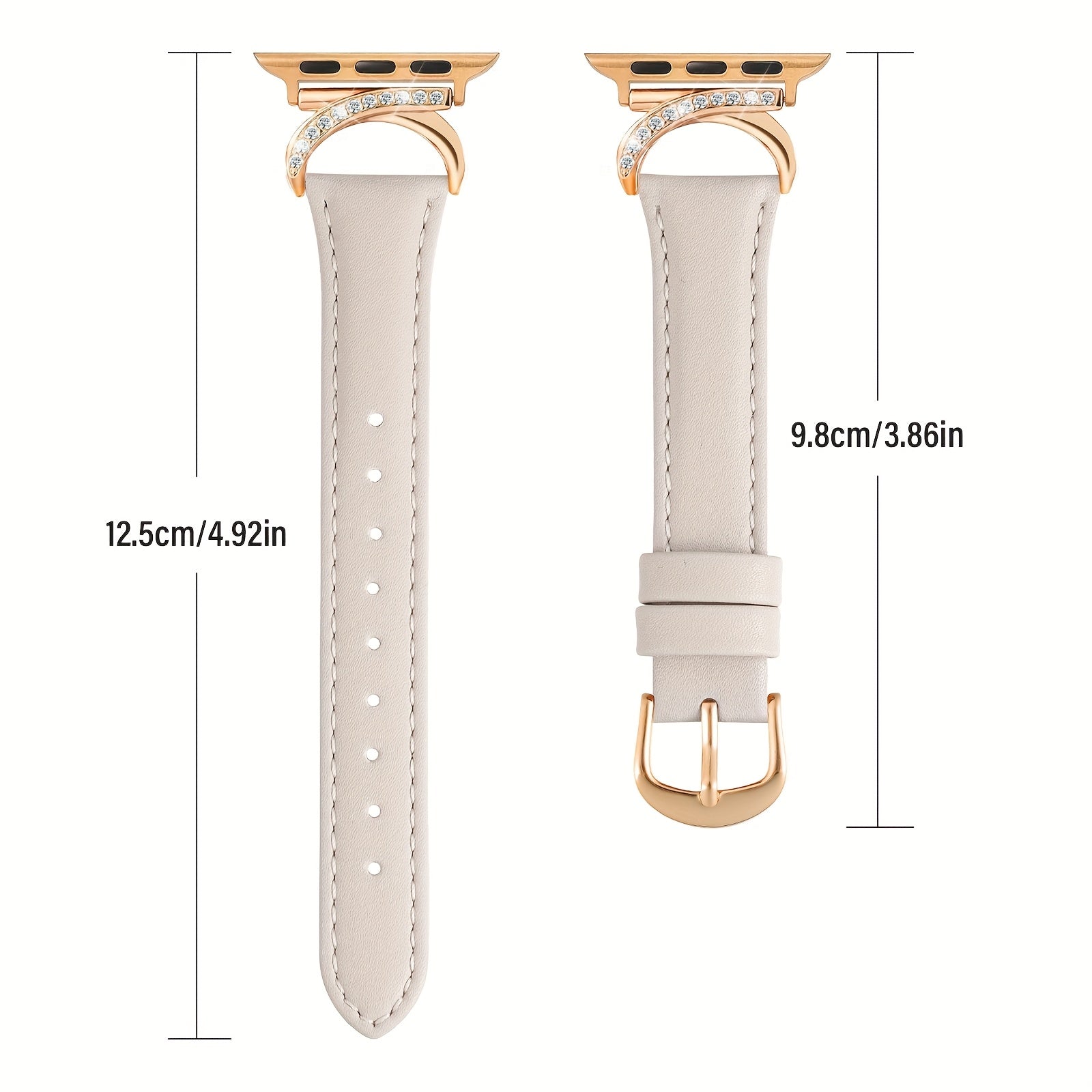 Delicate Leather Watch Strap with C-Shaped Golden Buckle for Apple Watch Series 1-10