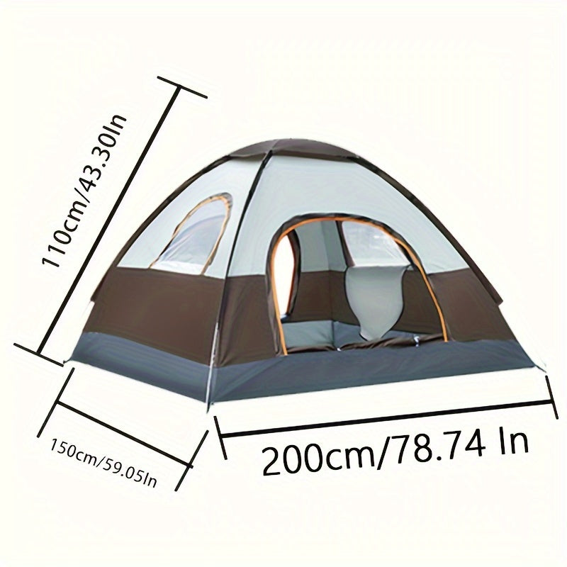 3-Person All-Season Pop-Up Camping Tent with Hydrophobic Polyester and Glass Fiber Frame Blue
