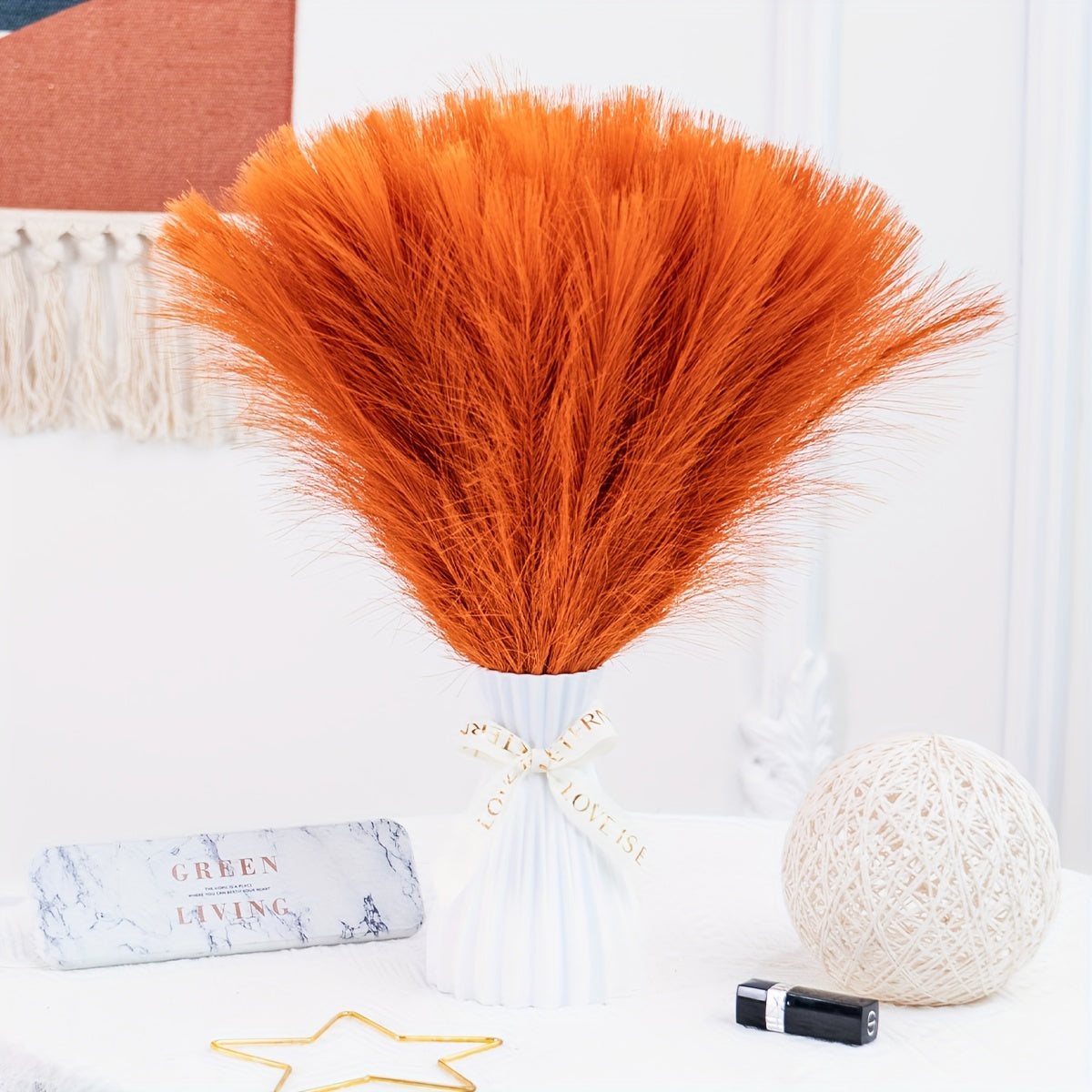Sun'iy reed pampas gul to'plami 5 dona, 42.93 sm, bohem dekor uchun ichki xona uchun