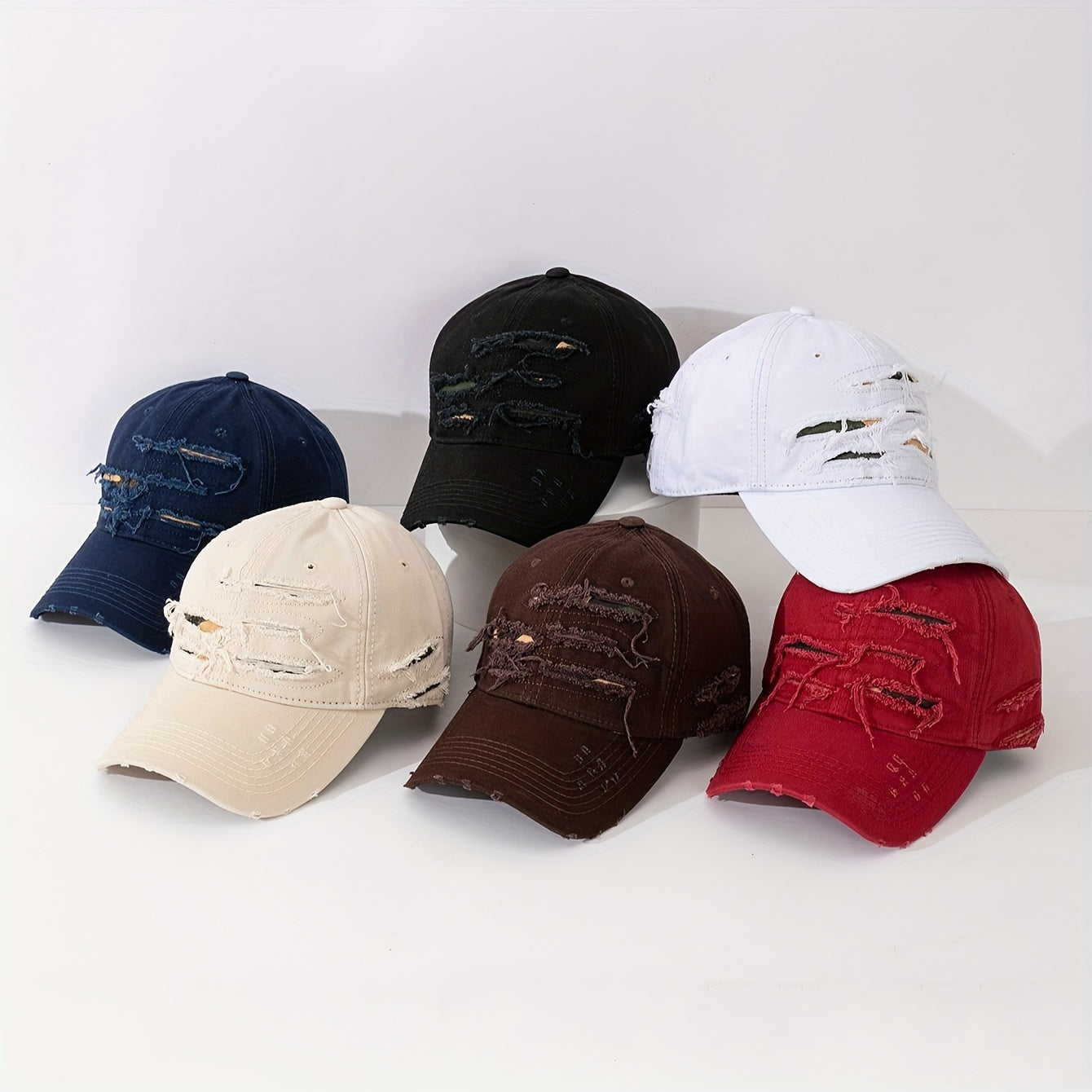 Lightweight Washed Polyester Baseball Cap with Embroidered Patches and Hole Design for Spring Festival and Valentine's Day