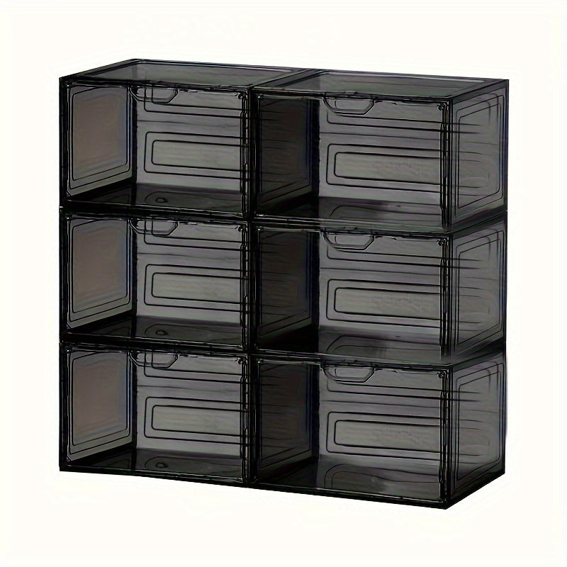6-Pack Clear Plastic Shoe Organizer Waterproof Stackable with Magnetic Closure