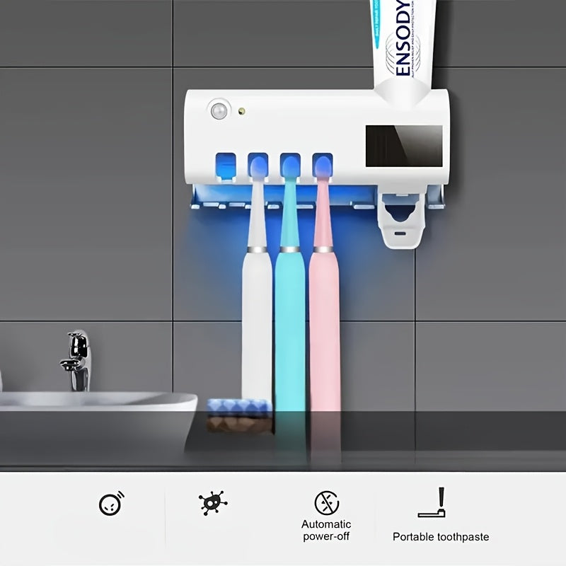 UV Sterilizing Wall-Mounted Toothbrush Holder with Toothpaste Dispenser and UV Disinfection
