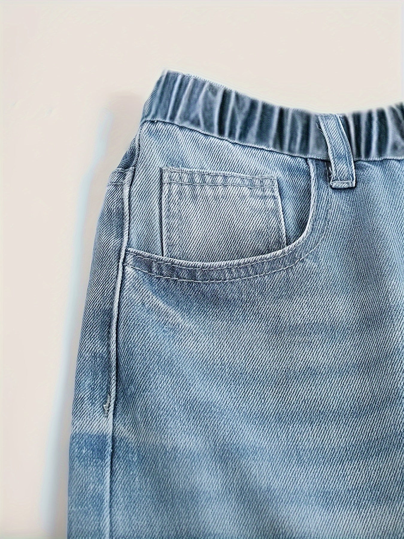 Teen Cotton Blend Denim Jeans with Elastic Waist and Straight Leg