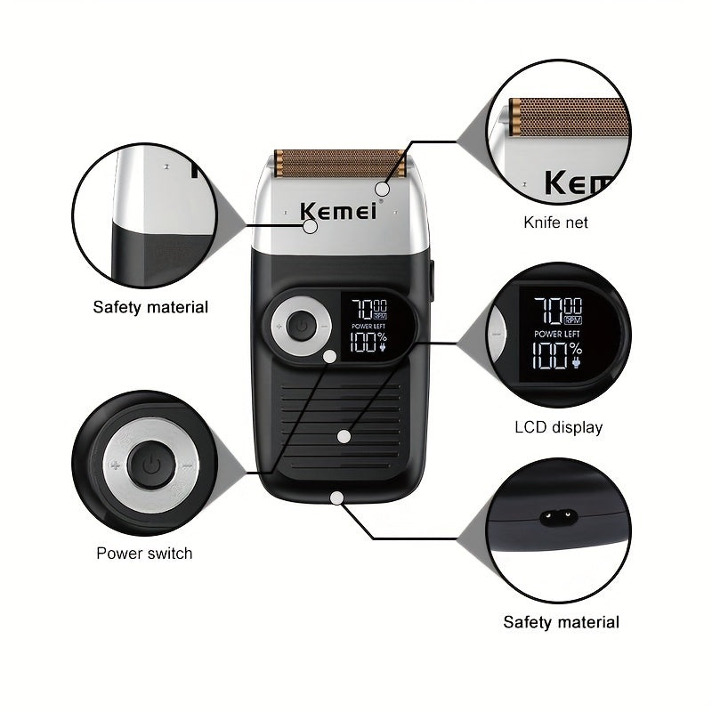 Electric Men's Shaver LCD Display Dual-Blade USB Rechargeable 60 Min Runtime Travel Case