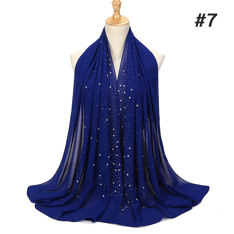 Women’s Shimmery Faux Diamond Chiffon Scarf Bubble Shawl Solid Color Breathable Sun Protection