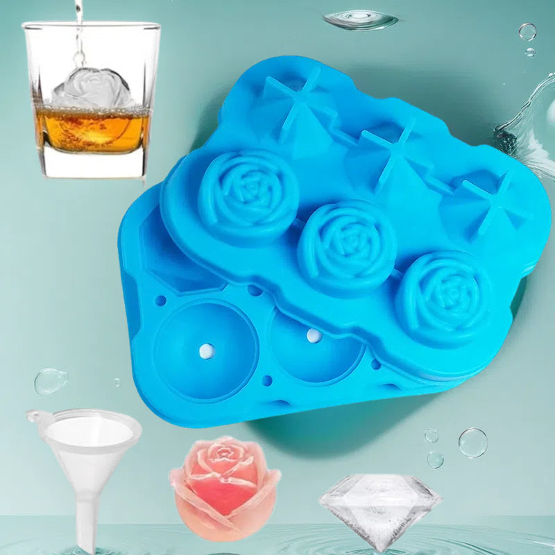 Silicone Ice Tray with Lid for Large Ice Cubes, 3-Chamber Diamond Ball, Suitable for Party Drinks