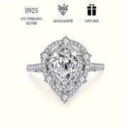Women's Double Layer Silver Ring with Pear Moissanite 2ct Engagement Wedding Gift