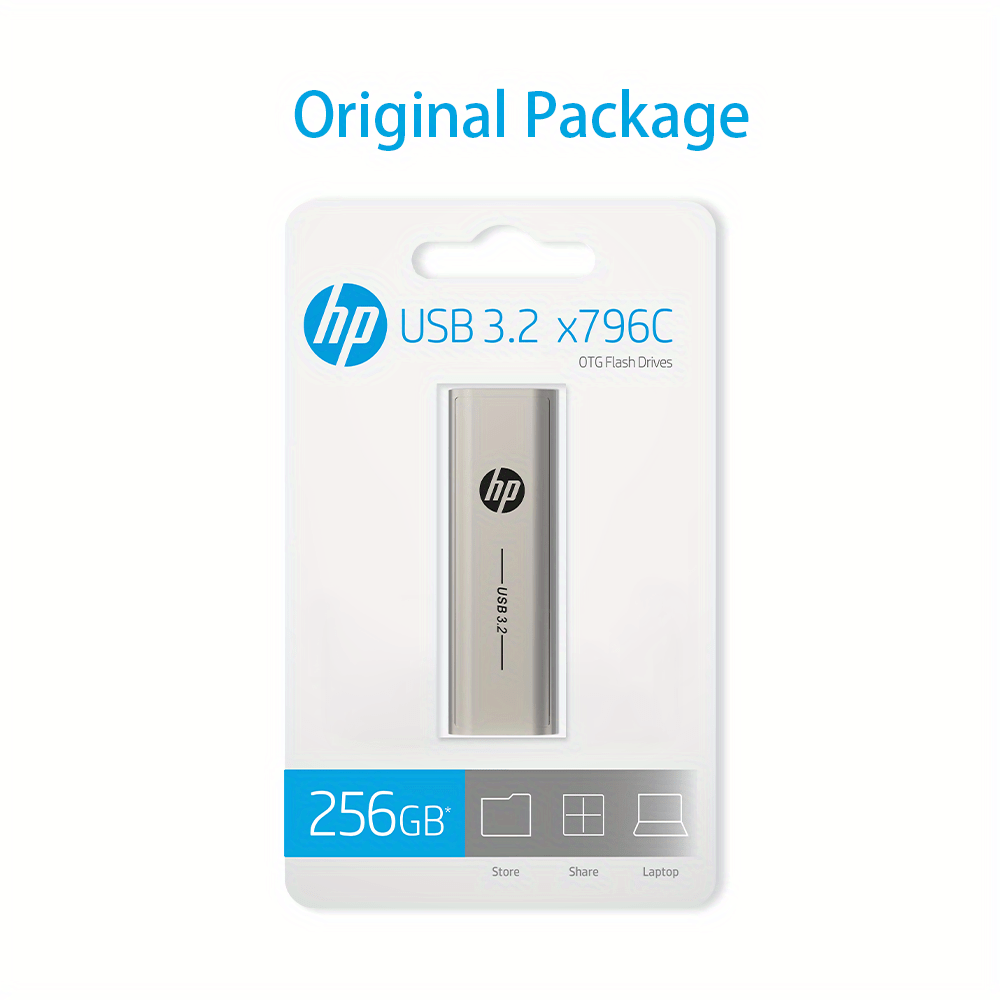 HP USB Type C Flesh xotira 64GB/128GB/256GB sig'im bilan, yuqori tezlikda va OTG qurilmalari uchun haqiqiy sig'im.