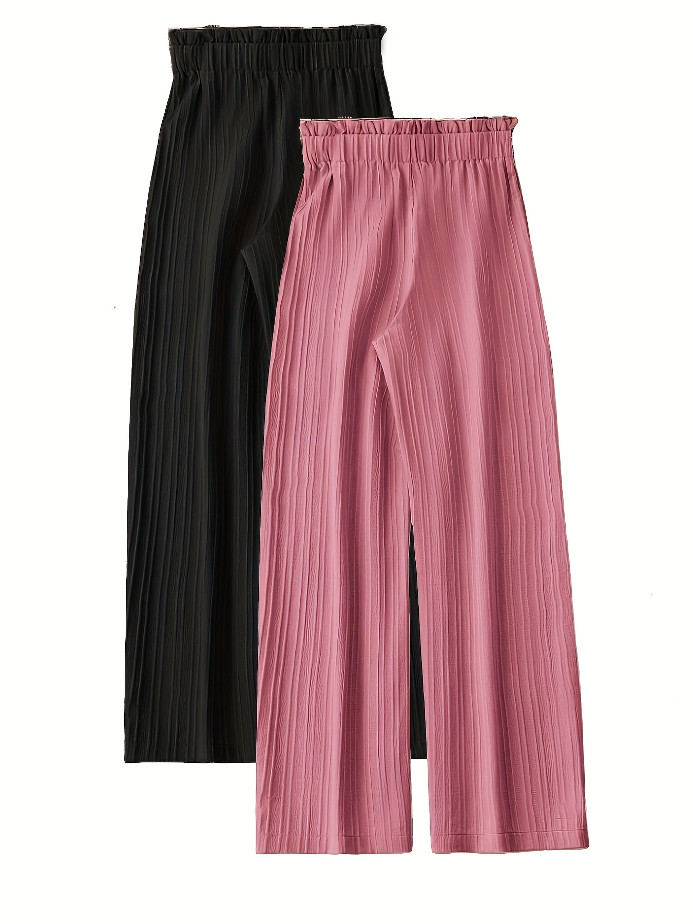 Women's Plus Size Striped Pleated Textured Long Pants Two Pack