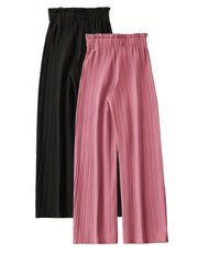 Women's Plus Size Striped Pleated Textured Long Pants Two Pack