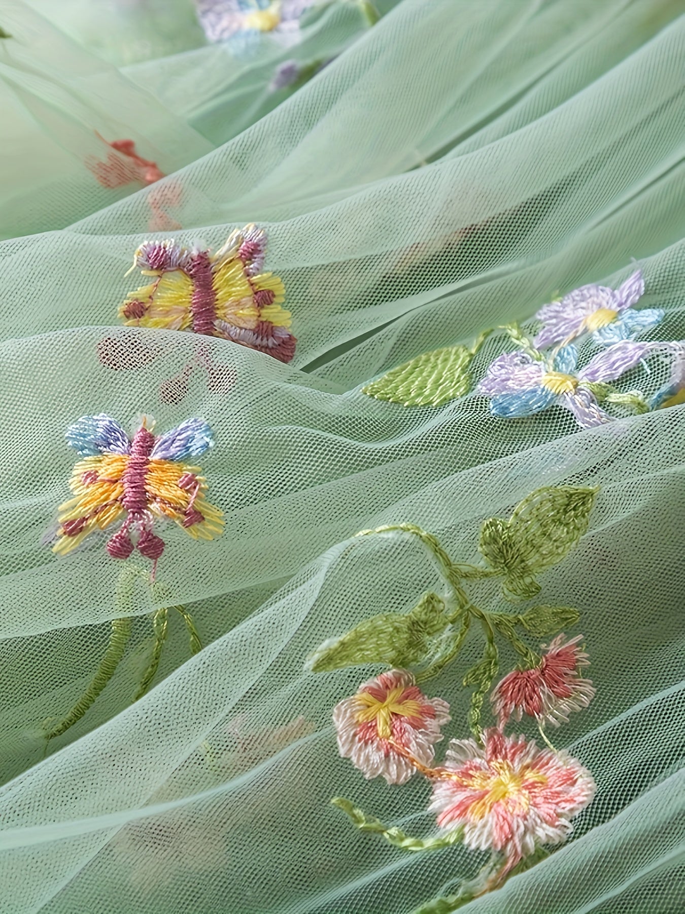 Infant Toddler Girl Summer Mesh Dress Butterfly Embroidery Cap Sleeve Baby Dress