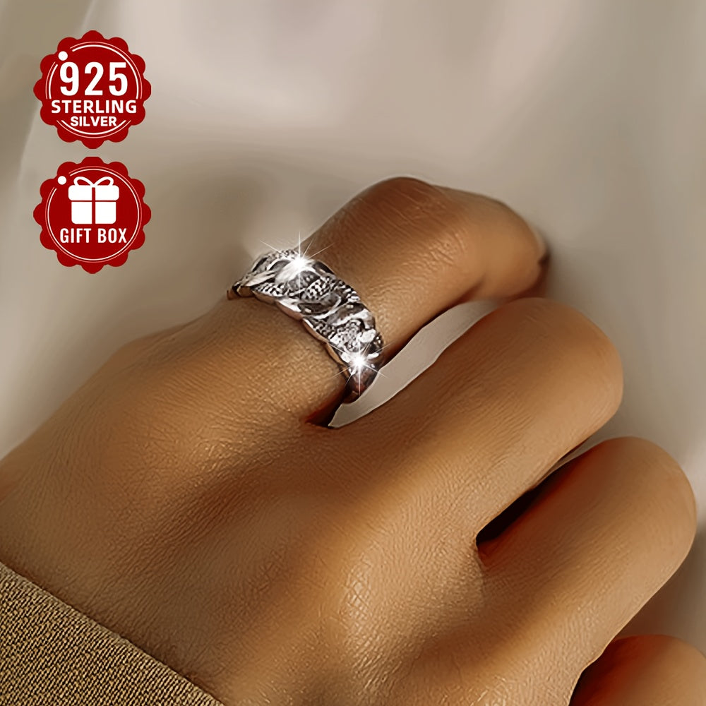 Women's Sterling Silver Geometric Twist Ring Retro Punk Style for Party Festival