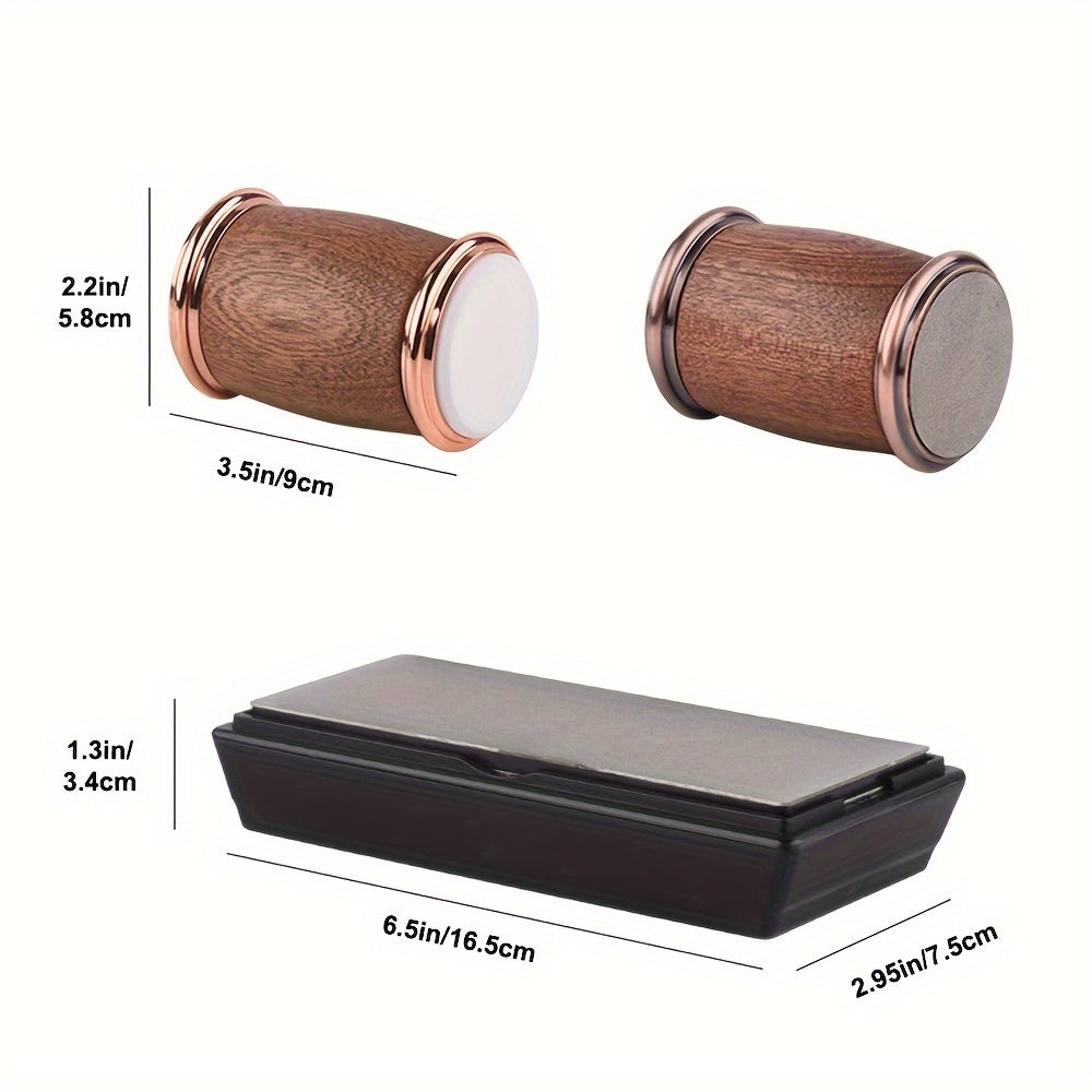 Wooden Handheld Knife Sharpener Set Manual Drum Whetstone Kitchen Tool