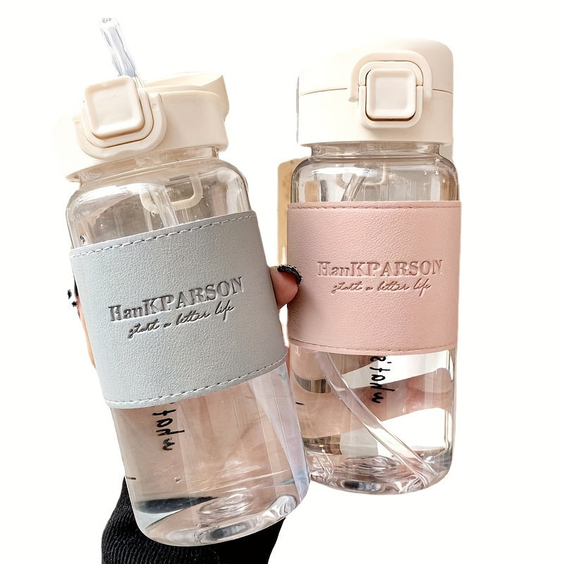 Clear 500ml Water Bottle with Straw High Temperature Resistant for Outdoor Sports Fitness Travel