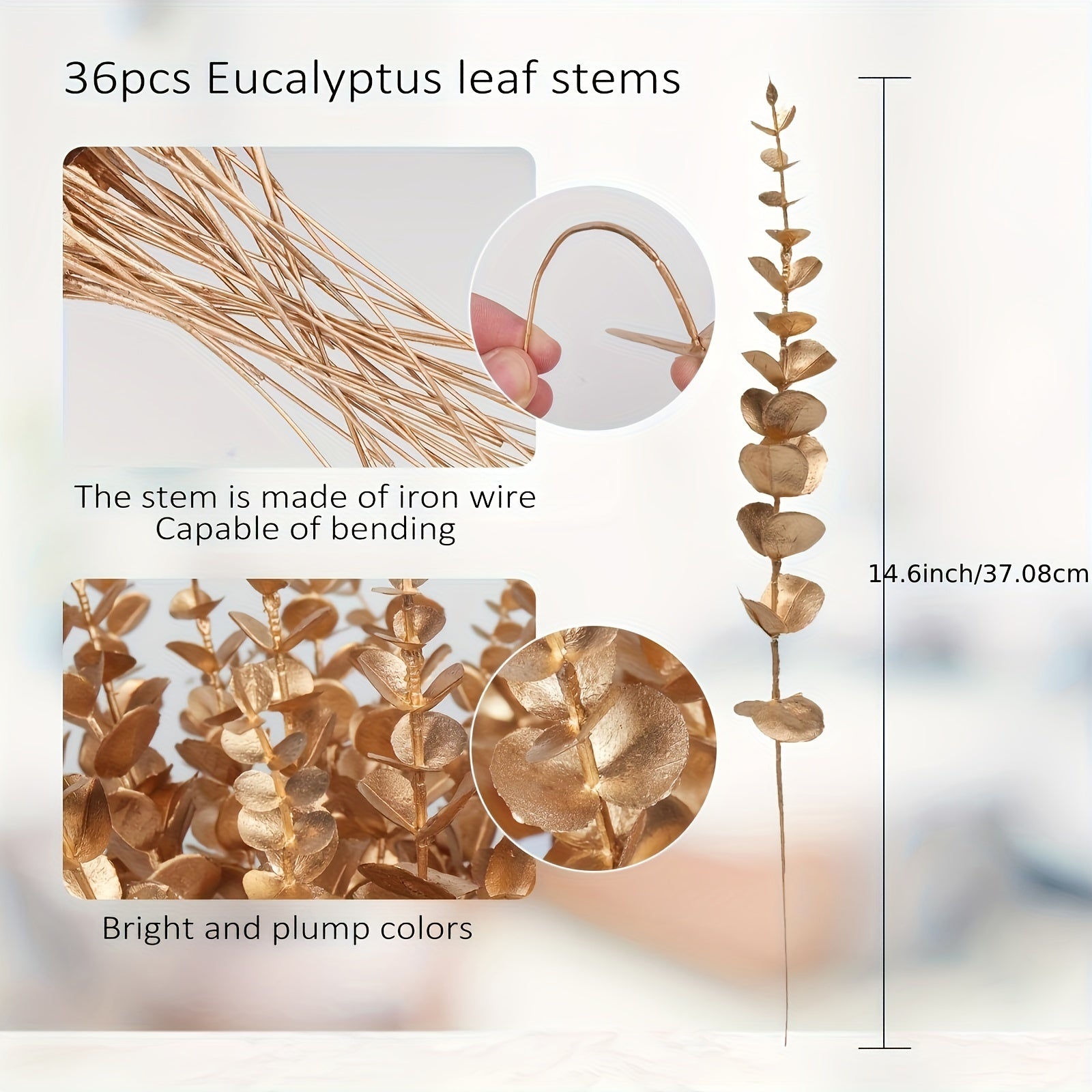 10 Lifelike Golden Eucalyptus Stems Artificial Plants for Indoor Outdoor Decor