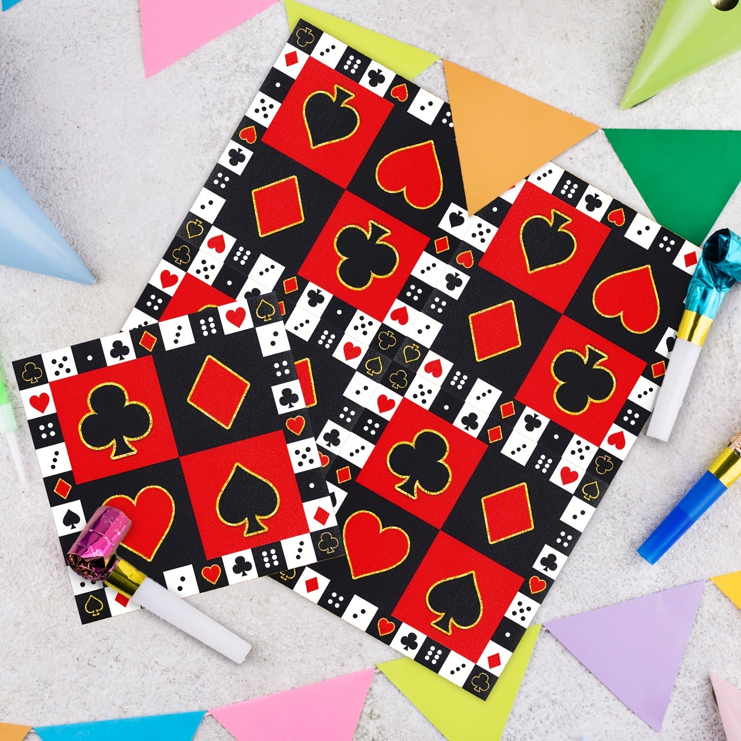 Qayta ishlatilmaydigan Poker mavzusidagi kokteyl salfetkalar 16.26x16.26 sm, partiyalar va bayramlar uchun