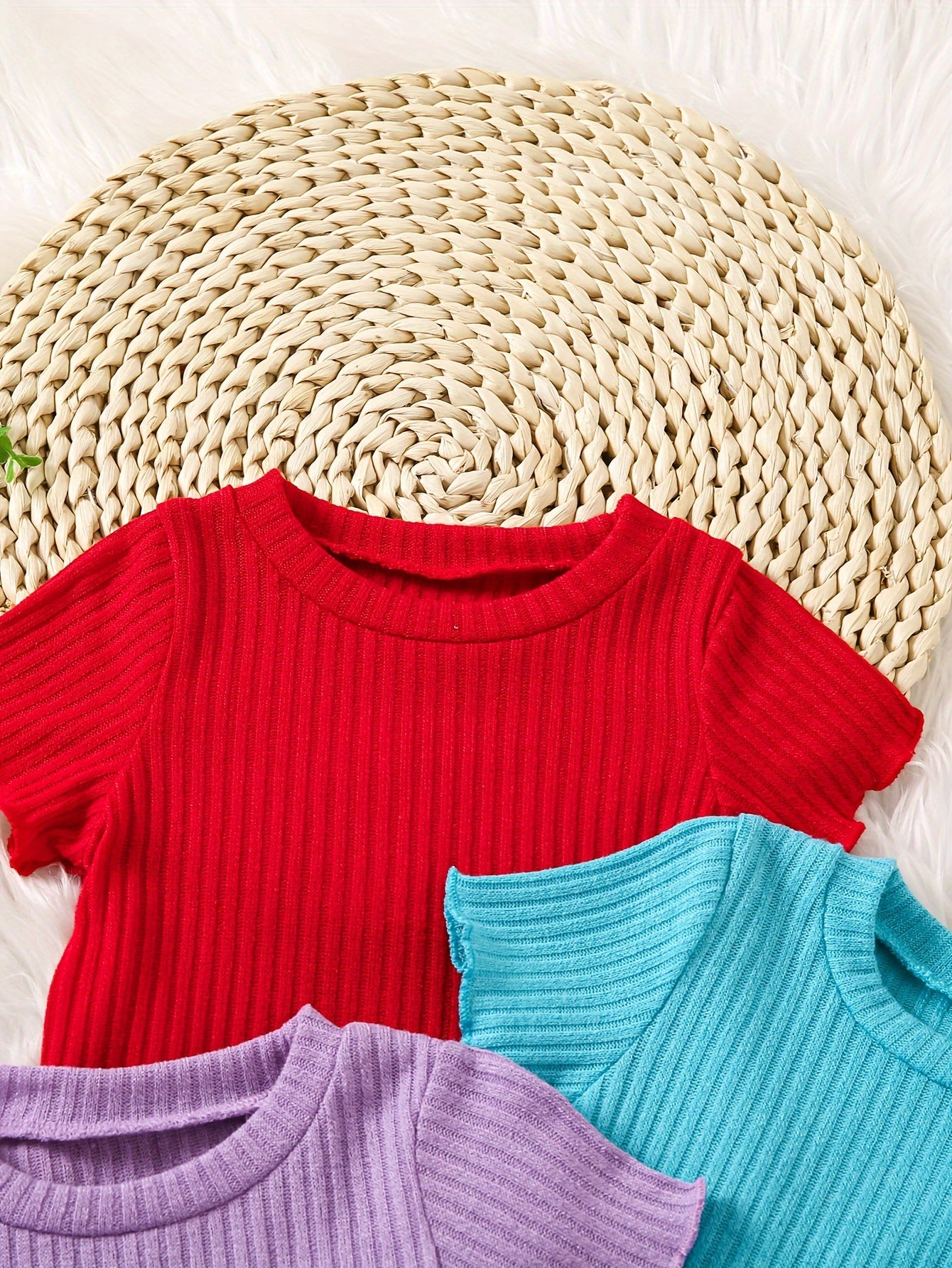 Детские летние футболки с коротким рукавом из рибаны однотонные, упаковка из 4